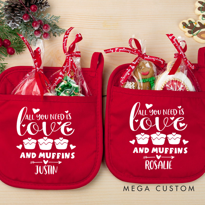 Personalized All You Need is Love and Muffins Christmas Pot Holder Couple Valentine's Day Pot Holder Gift for Girlfriend