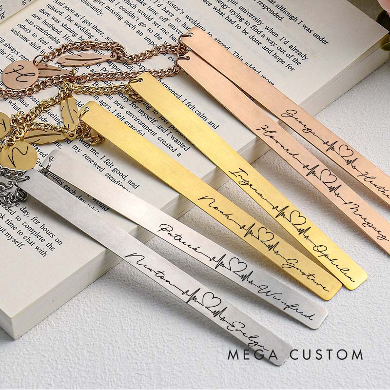 Personalized Couple Heartbeat Bookmark with Name Bookmark for Husband Wife Girlfriend Boyfriend