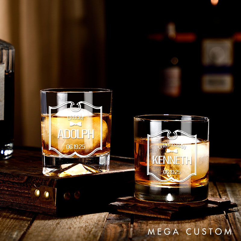 Personalized Groom and Groomsman Wedding Party Whiskey Glass Cup Mens Old Fashion Whiskey Glasses