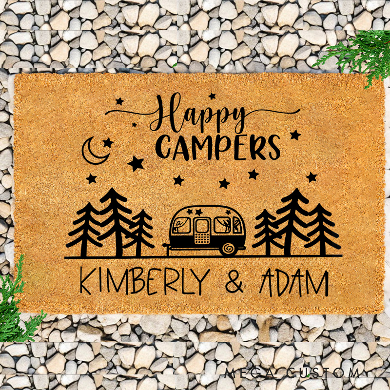 Personalized Happy Campers Doormat Hiking RV Camp Life Doormat Gifts for Outdoor Lovers