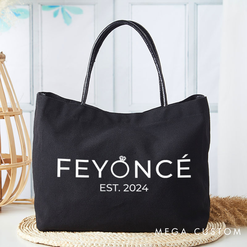 Personalized Funny Feyonce Tote Bag with Leather Handle for Fiancee