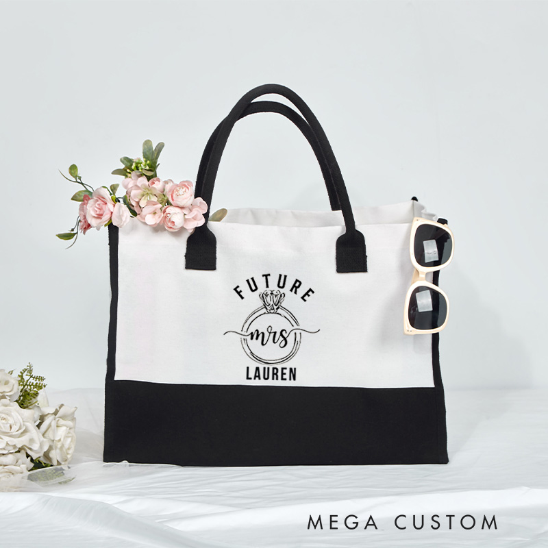 Personalized Future Mrs Cornered Canvas Tote Bag for Fiancee