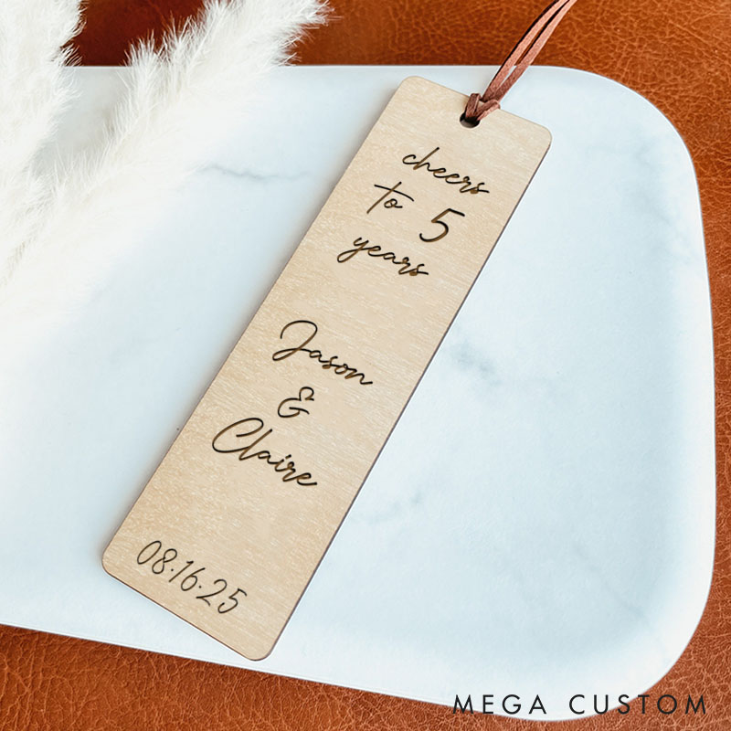 Personalized Cheers to 5 Years Bookmark Wood Couple Anniversary Gift Bookmark Wooden Bookmar for Wife Husband