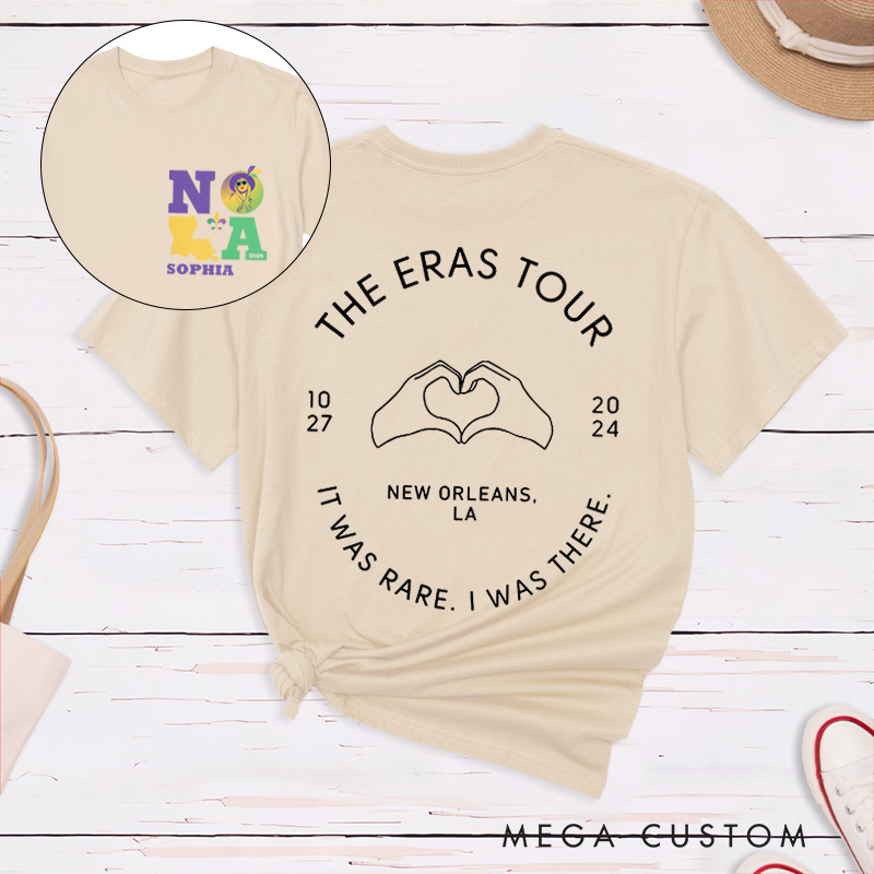 Personalized New Orleans Concert Souvenir Classic T-Shirt Unisex Heart Hands Symbol Custom Name Rare Experience Gift for Swifties Fans Event Attendees