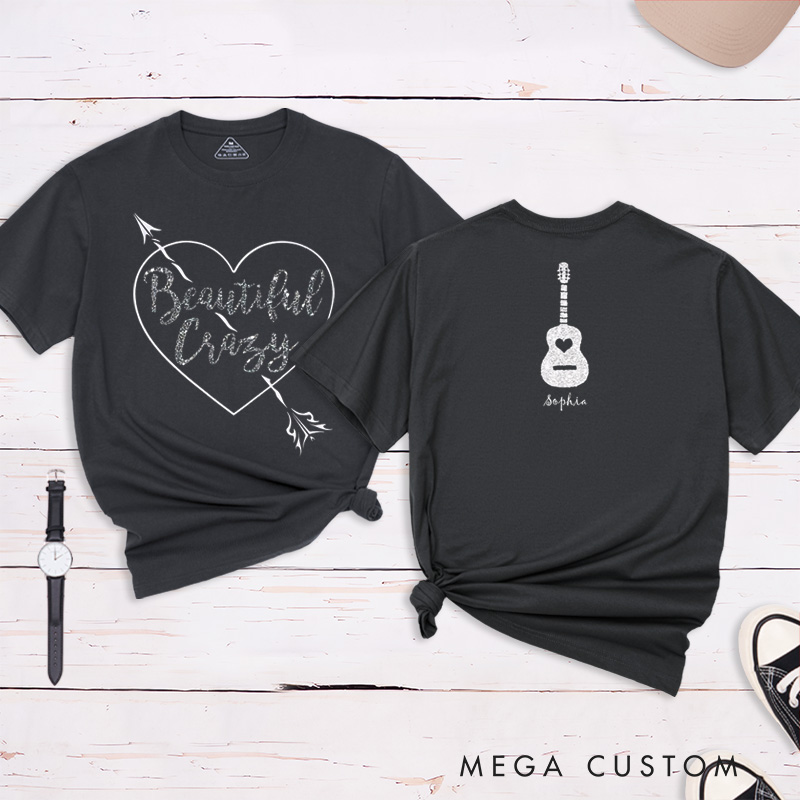Personalized Beautiful and Crazy Guitar Classic T-shirt Custom Name Heart Country Music Lovers Unique Gift for Men Women Anniversary Present