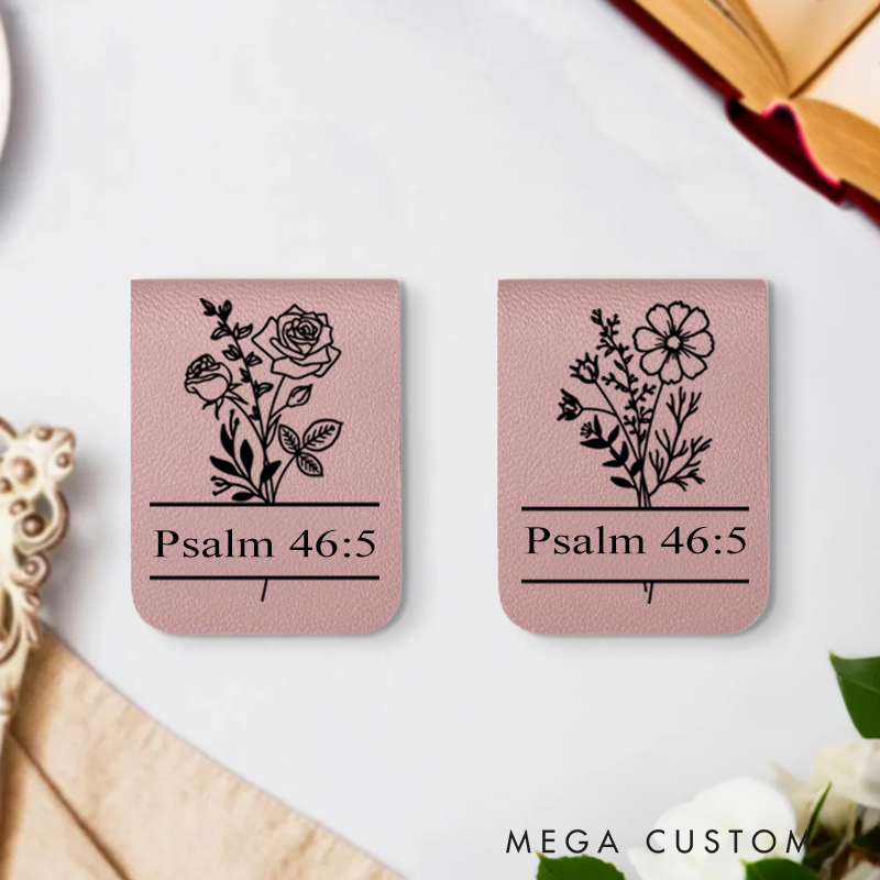 Personalized Birth Flower Magnetic Leather Bookmark Clip with Bible Verse Birthday Gift for Christians Bookworms Book Lovers