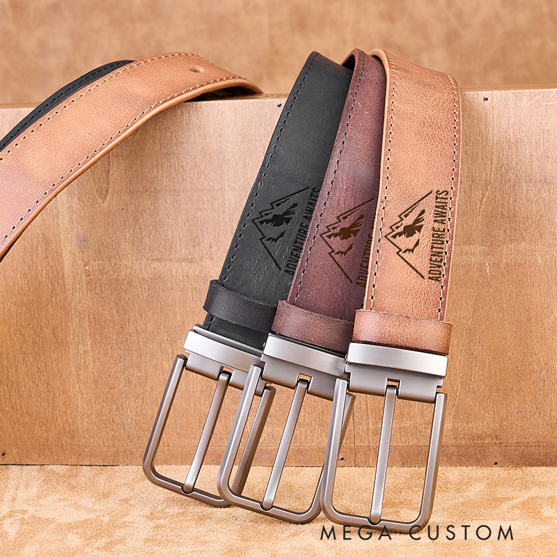 Personalized Adventure Awaits Belt Gift for Traveling Hiking Outdoor Enthusiast Boyfriend Husband Gift