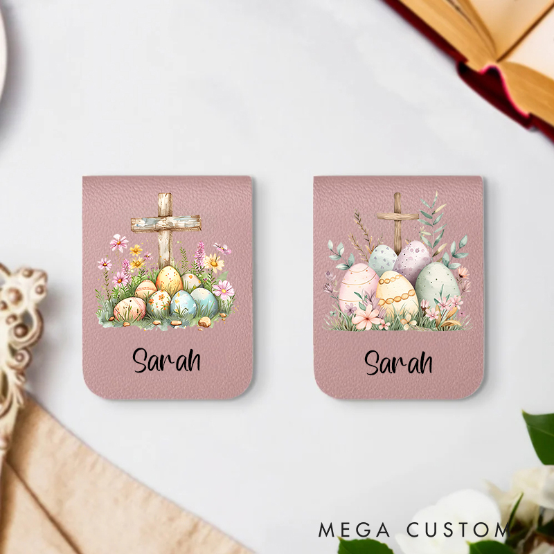 Personalized Floral Cross Easter Eggs Design Magnetic Bookmark Clip with Name Easter Birthday Gift for Book Lover Bookworm
