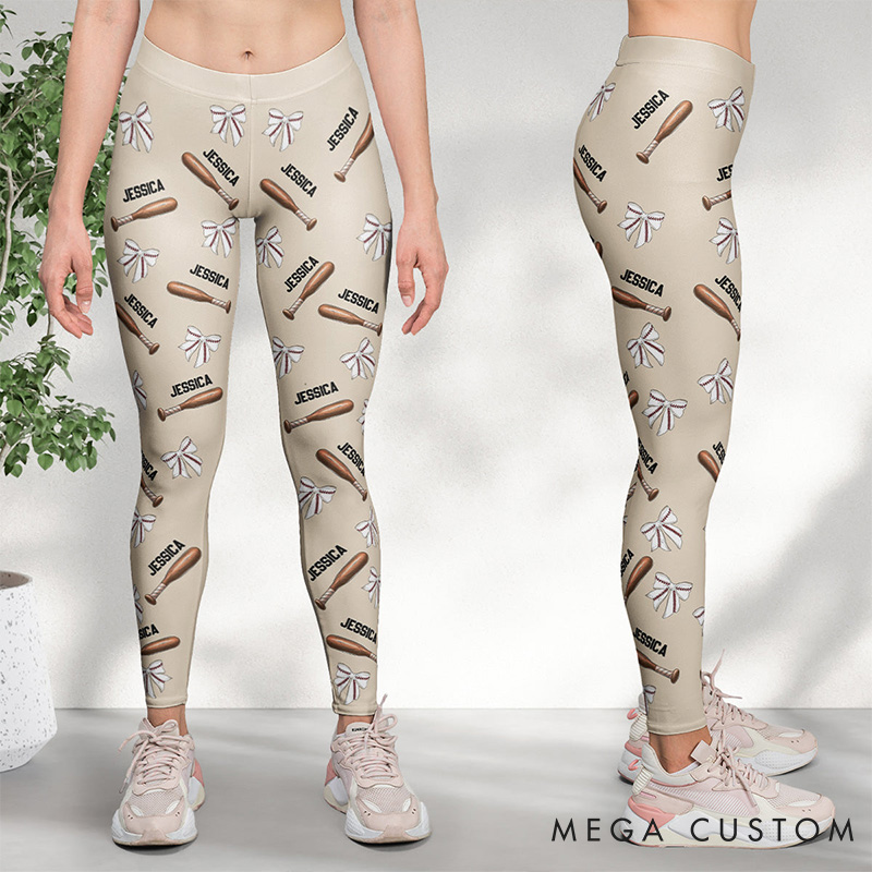 Personalized Baseball Stylish Design Leggings with Custom Name and Number for Her