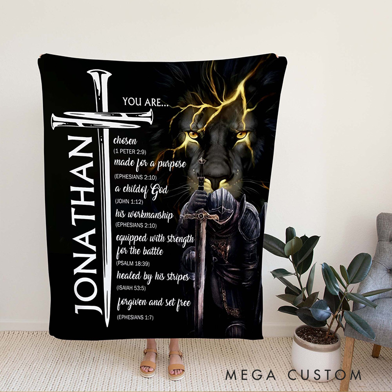 Personalized You are Lion Christian Blanket with Name Bible Verse Blanket Home Decor Affirmations Gift Religious Inspirational Throw for Men