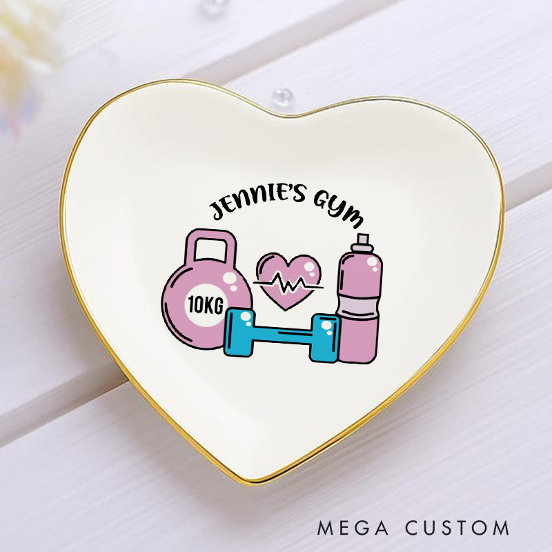 Personalized Barbell and Floral Ring Dishes Jewelry Dish for Gym Lovers Couple Valentine's Day Anniversary Gift