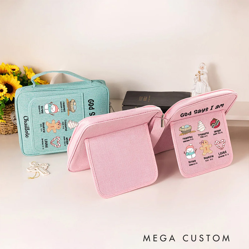 Personalized God Says I Am Redeemed Loved Portable Bible Storage Bag with Pen Slot and Zipper Bible Reading Christmas Birthday Gift for Christians