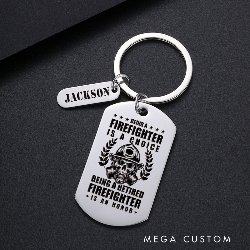 Personalized Fireman Keychain Engraved Metal Design Featuring Firefighter Quote and Helmet Graphic Gift for Retired Firefighters