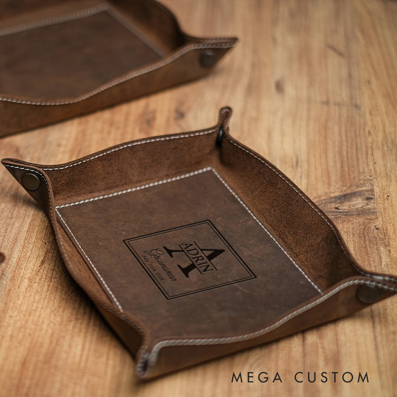 Personalized Leather Tray for Him Groom Groomsman Gift Crazy Horse Leather Tray for Groom Groomsman