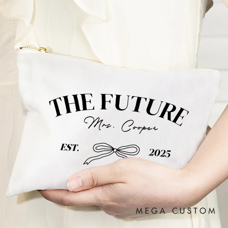 Personalized Future Mrs Bow Engagement Leather Cosmetic Bag Maekup Bag