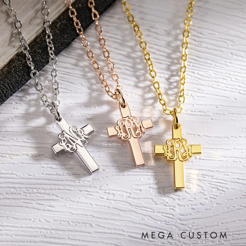 Personalized Monogram Cross Necklace Baptism Gift Christians Gift Religious Jewelry Gift for Women