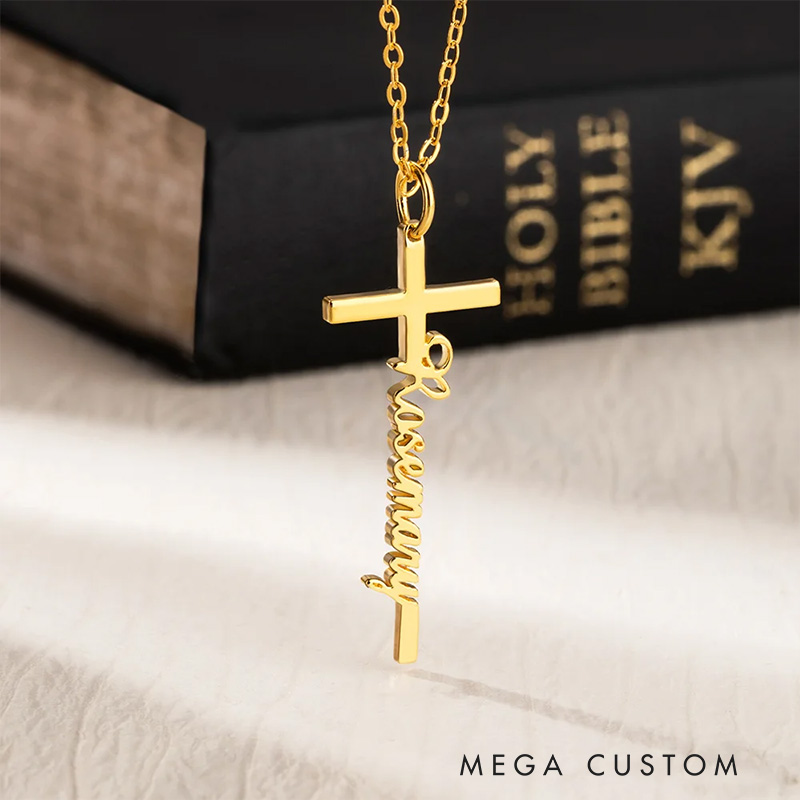 Personalized Cross Name Pendant Necklace Religious Jewelry Gift Christening Baptism Gift for Women Christian Gift