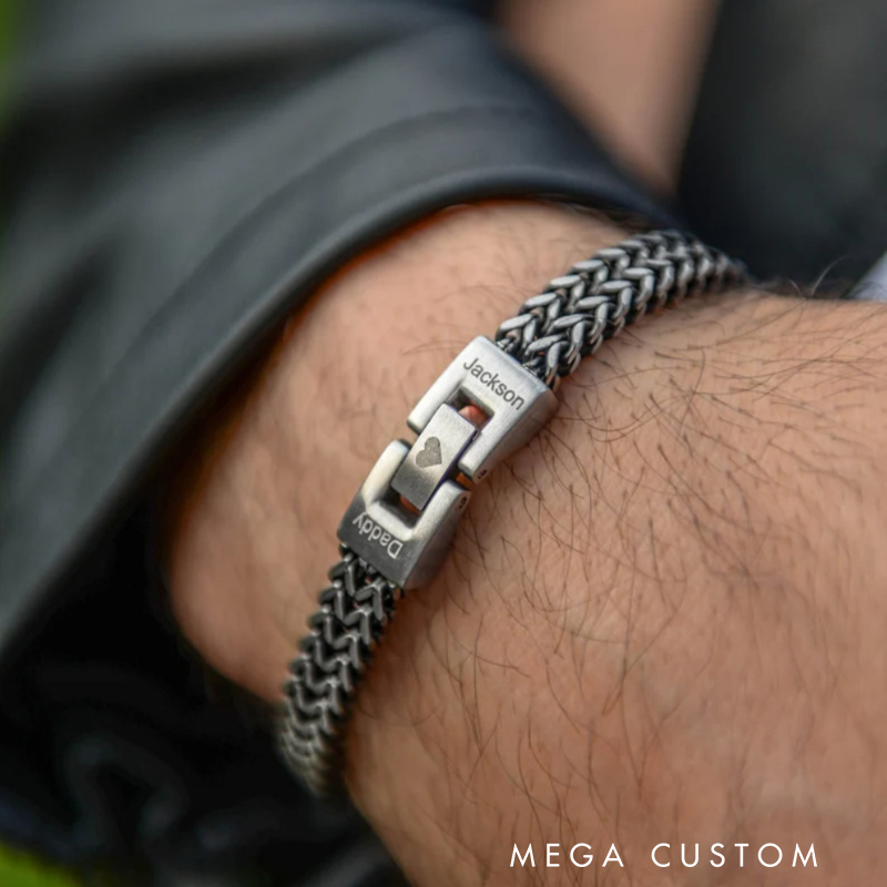 Personalized Stainless Steel Bracelet Cubic Foxtail Chain Weave Bracelet Hidden Message Gift for Him