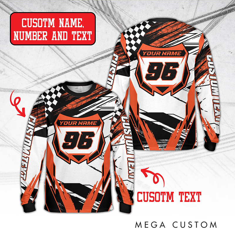 Personalized Dirt Bike Long Sleeve Shirt Custom Rider's Name Number Plate Shirt Gift for Motocross Riders