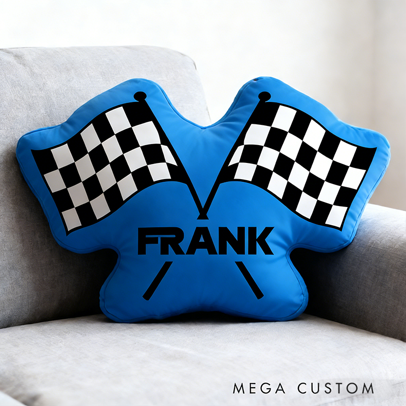 Personalized Checkered Flag Pillow Graphic 3D Print Custom Name Cushion Gift for Racers and Racing Lovers