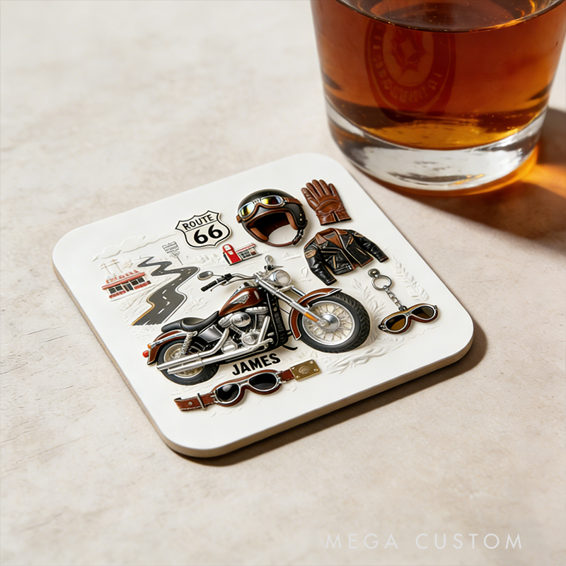 Personalized Motorcycle Coaster Set Biker Custom Name Coasters Unique Gift for Bikers