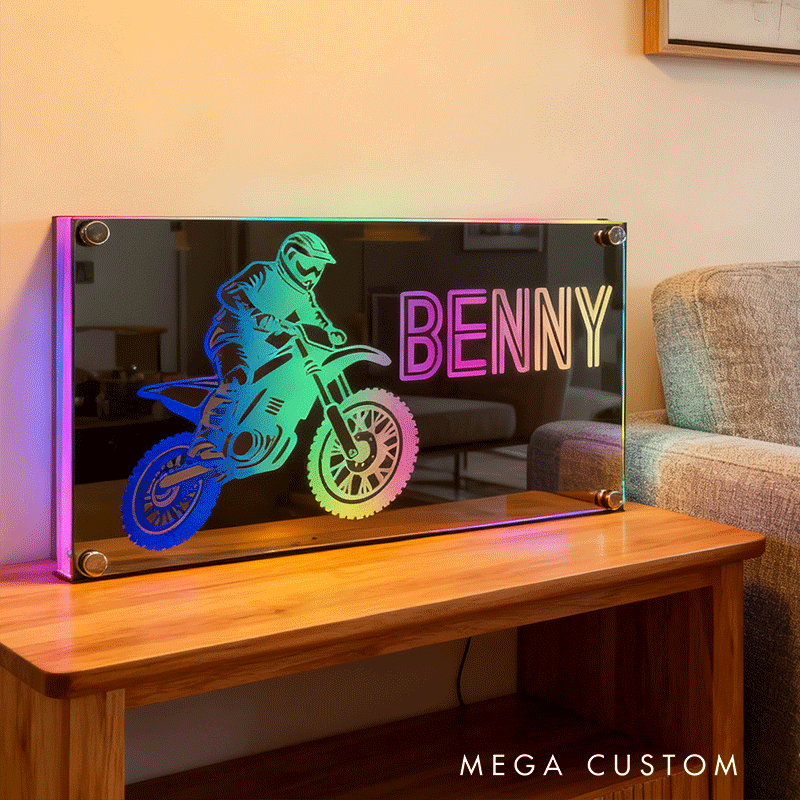 Personalized Mirror Lamp Customized Name Band Motorcycle Pattern Cool Gift for Bikers and Motorcycle Lovers