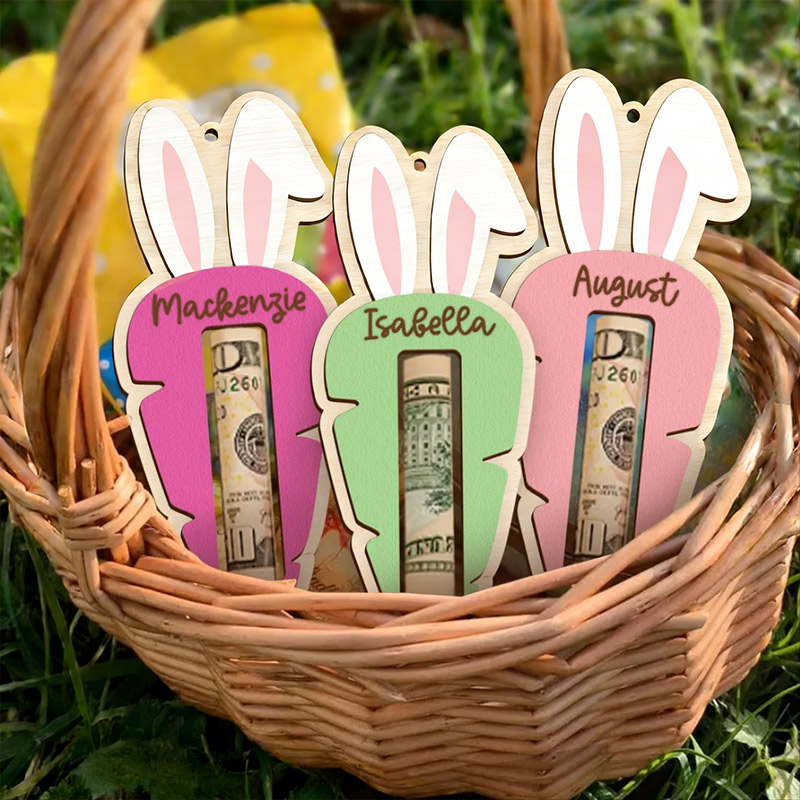 Personalized Easter Carrot Money Holder Bunny Ear Cash Gift Tag for Kids Easter Baskets