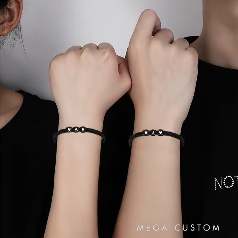 Personalized English Letter Bracelet Acrylic Heart Beads Adjustable Hand Woven Simple Versatile Groomsmen Bracelets Men’s Gifts Valentine’s Day Gifts