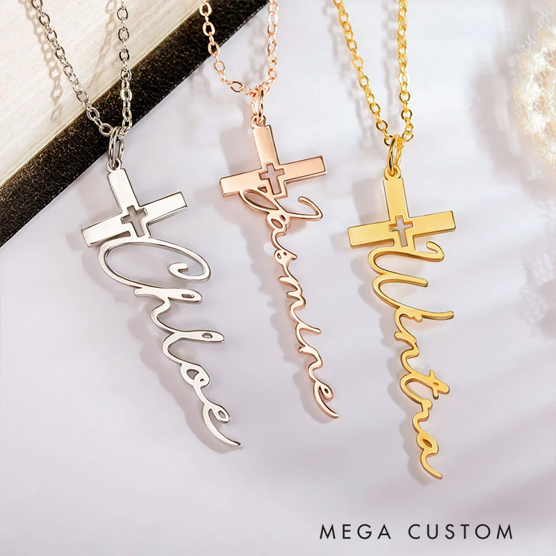 Personalized Cross Pendant Necklace with Name Crucifix Jewelry Christening Baptism Gift First Communion Gift for Her