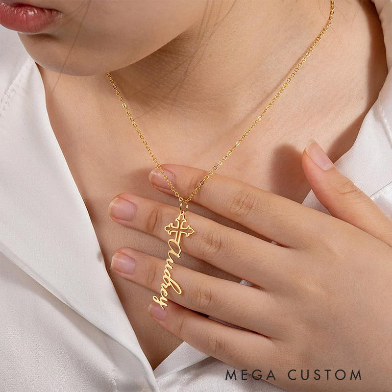 Personalized Dainty Cross Name Necklace Birthday Gift Christian Gift Baptism Gift for Women