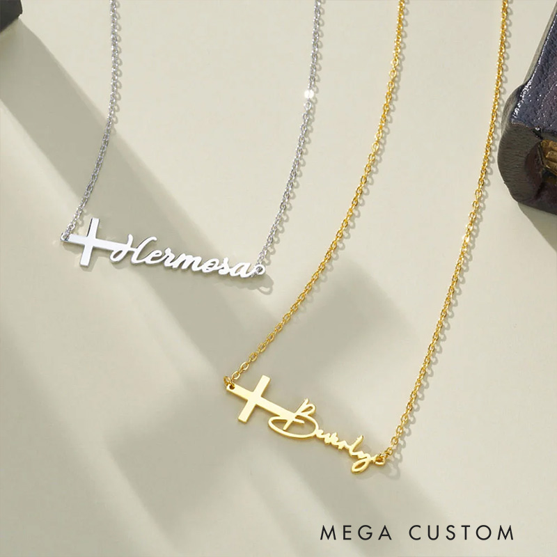 Personalized Cross Name Necklace Minimalist Jewelry Baptism Gift Religious Gift Birthday Gift for Christians Women