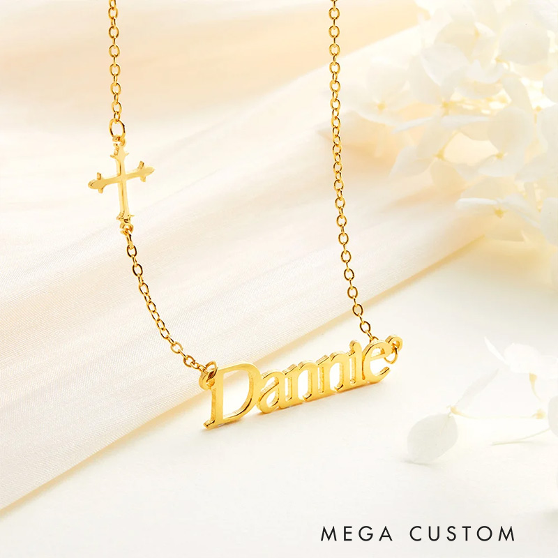 Personalized Minimalist Sideway Cross Necklace with Name Religious Jewelry Christening Baptism Gift Birthday Gift for Her