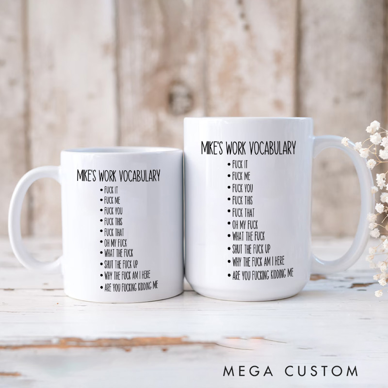 Personalized Workplace Vocabulary Organizer Mug Office Worker Enthusiasts Cup Gift for Geek Nerd