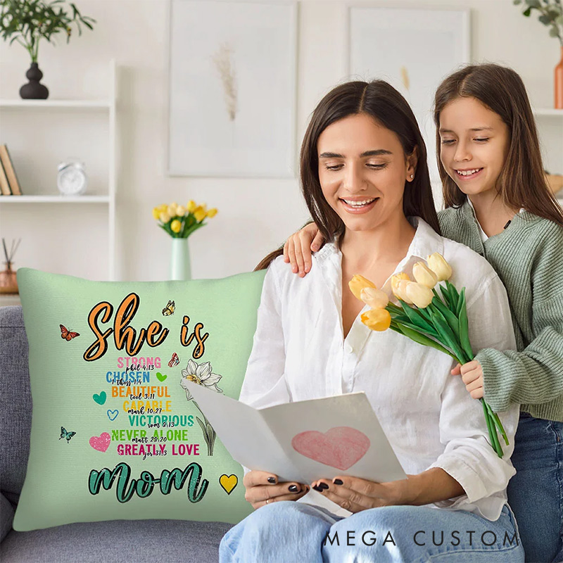 Personalized Bible Verse Heart Birth Flower Butterfly Throw Pillow with Nickname Home Decor Mother's Day Birthday Gift for Women