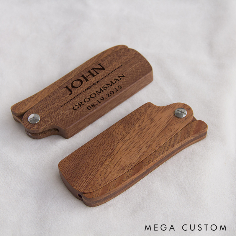 Personalized Groomsmen Portable Folding Comb Engraved Wooden Beard Comb Groomsmen Gifts for Him