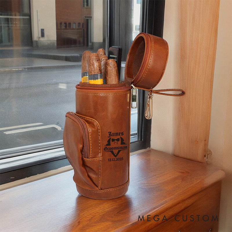 Personalized Vintage Leather Cigar Case for Groom Groomsman Proposal Gift Cigar Holder