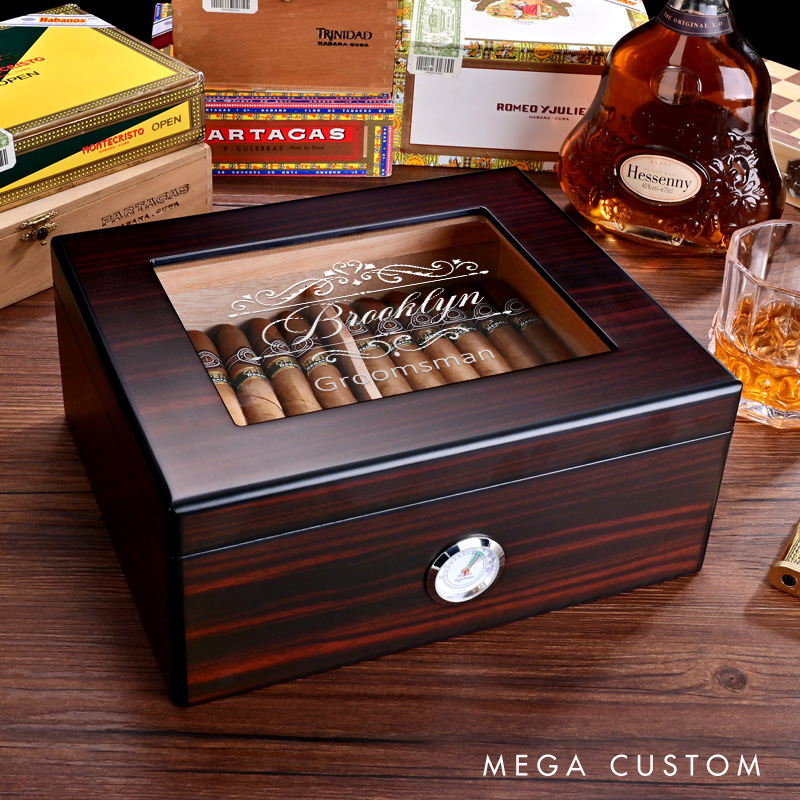 Personalized Retro Groomsman Cigar Box Gift for Him Vintage Cigar Holder for Men