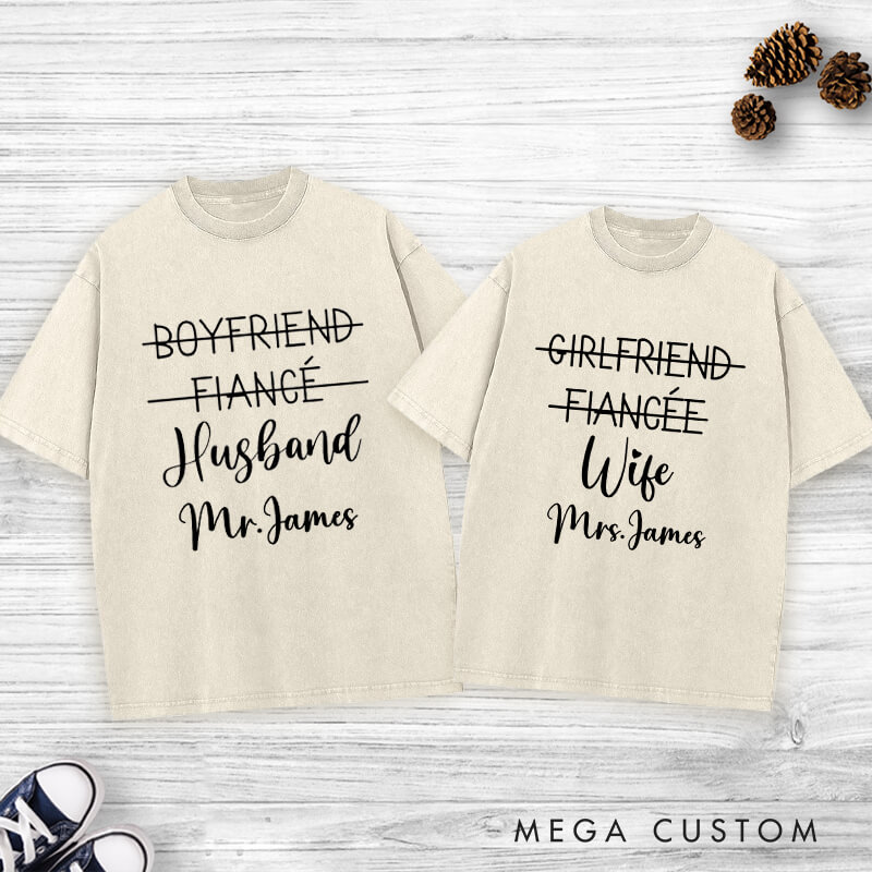 Personalized Playful Relationship Upgrade Husband and Wife Newlyweds Wedding Couple Washed T-Shirt