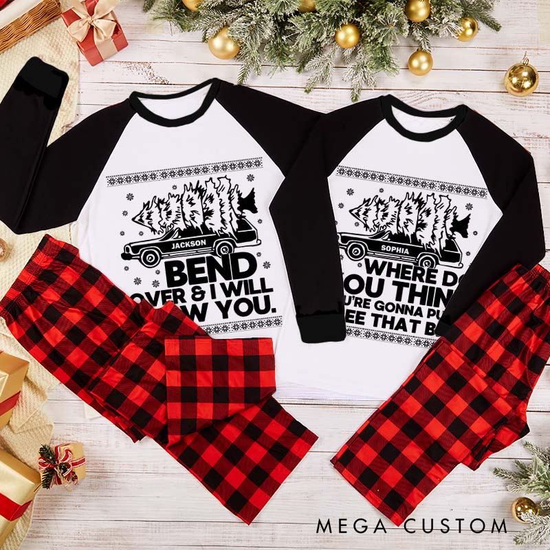 Personalized Bend Over and I'll Show You Couple Xmas Matching Pajamas Christmas Matching Pjs for Husband Wife