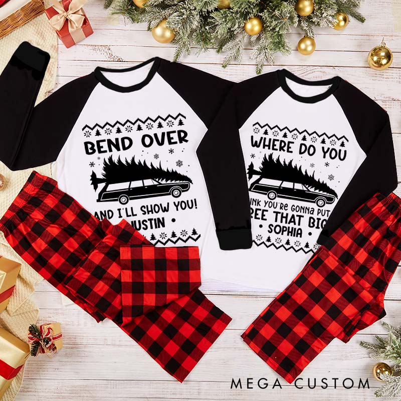 Personalized Couple Bend Over and I'll Show You Xmas Matching Pajamas Christmas Matching Pjs for Husband Wife Boyfriend Girlfriend
