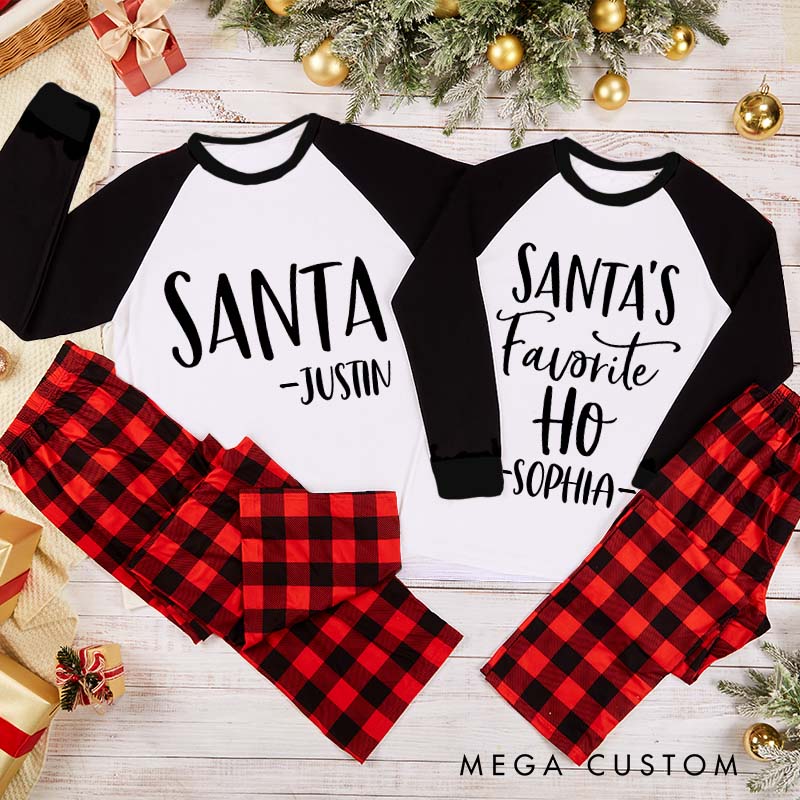 Personalized Couple Santa and Santa’s Favorite Ho Xmas Matching Pajamas Christmas Matching Pjs for Husband Wife Boyfriend Girlfriend