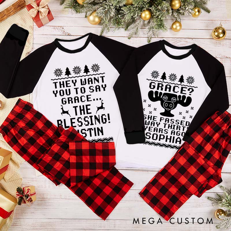 Personalized Couple They Want You to Say Grace Xmas Matching Pajamas Christmas Matching Pjs for Husband Wife Boyfriend Girlfriend