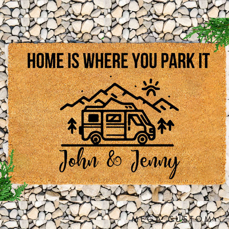 Personalized Camping RV Doormat Home Is Where You Park It Doormat for Outdoor Hiking Traveling Enthusiasts Gift 