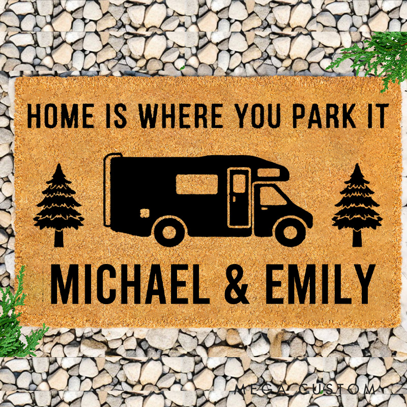 Personalized Camping RV Enthusiasts Doormat Home Is Where You Park It Doormat for Outdoor Hiking Traveling Lovers Gift 