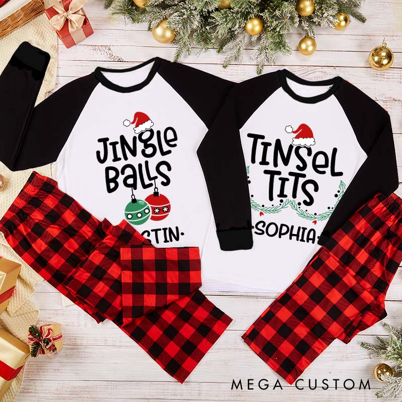 Personalized Couple Jingle Balls and Tinsel Tits Xmas Matching Pajamas Christmas Matching Pjs for Husband Wife Boyfriend Girlfriend