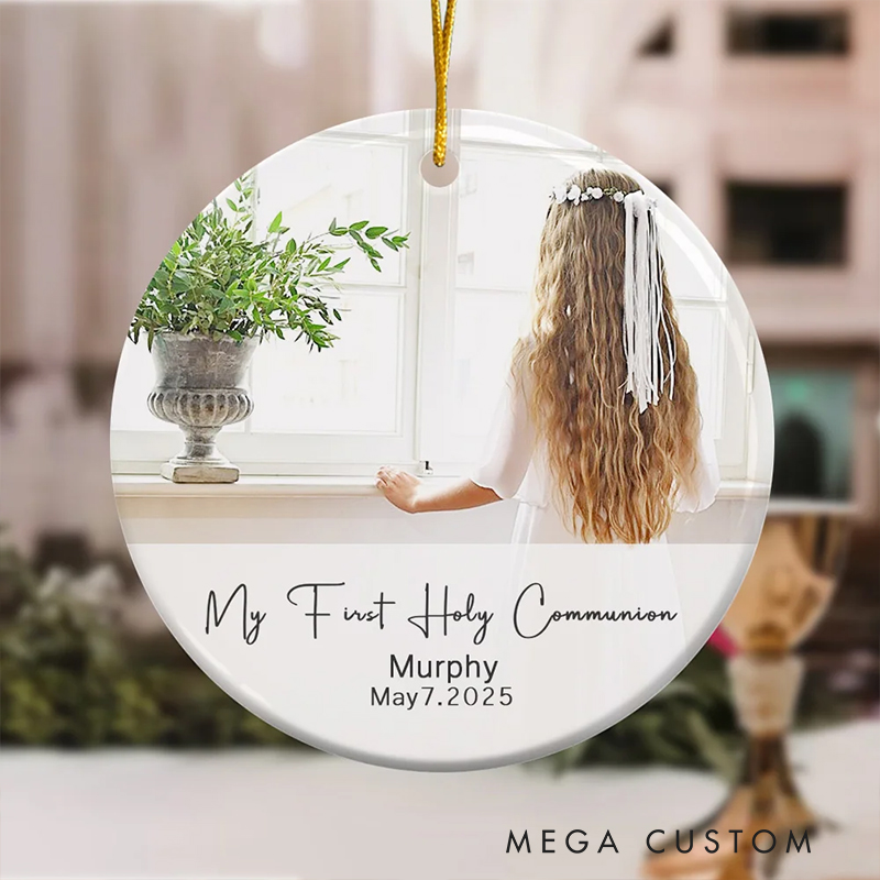 Personalized My First Holy Communion Ceramic Photo Ornament with Name & Date Religious Baptism Gift Christian Gift