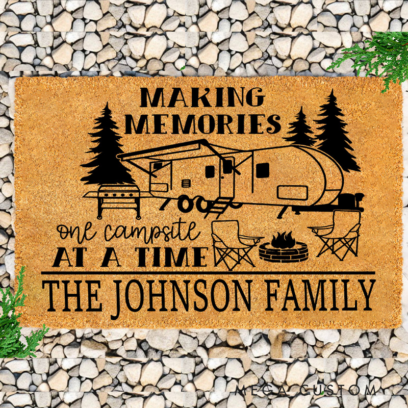 Personalized Family's Outdoor Doormat Making Memories One Campsite at a Time Doormat for Hiking Traveling Lovers Gift 