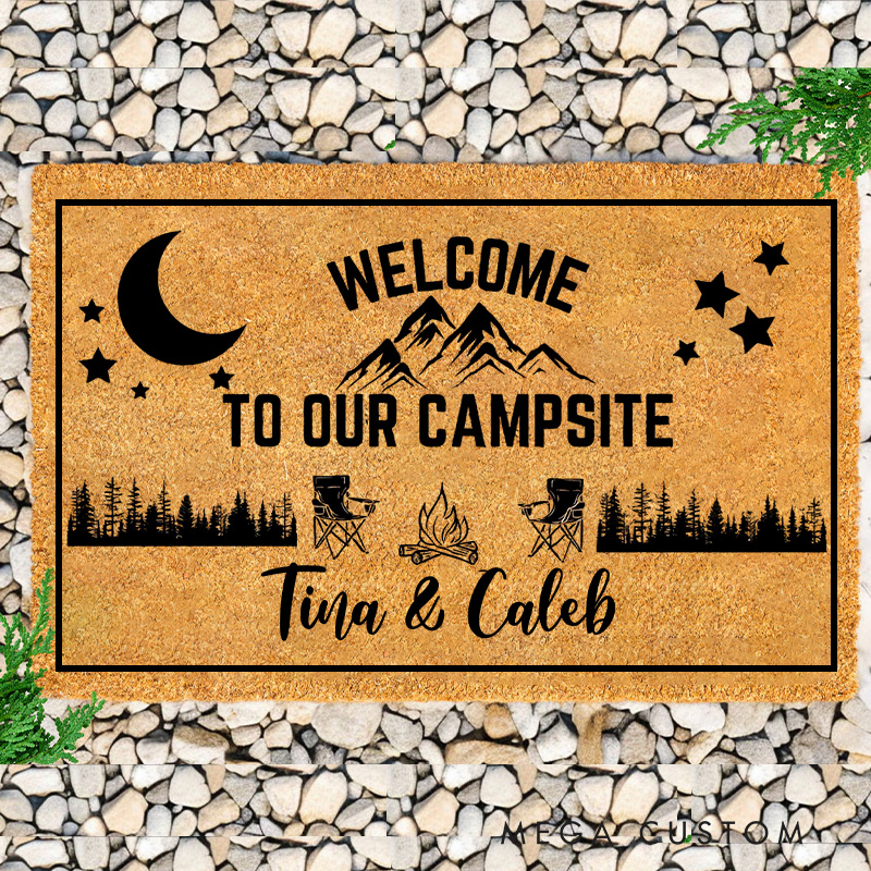 Personalized Welcome to Our Campsite Doormat Family's Outdoor Doormat for Hiking Traveling Lovers Gift 