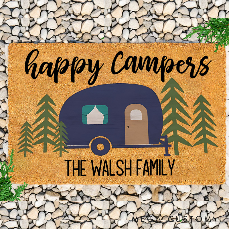 Personalized Family Happy Campers Doormat Outdoor Camping Adventure Doormat for Hiking Traveling Lovers Gift 