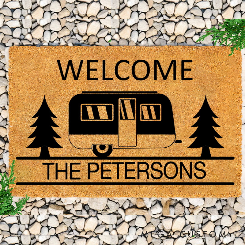 Personalized Family Camper Doormat Travel Trailer Doormat for Hiking Camping RV Lovers Gift 